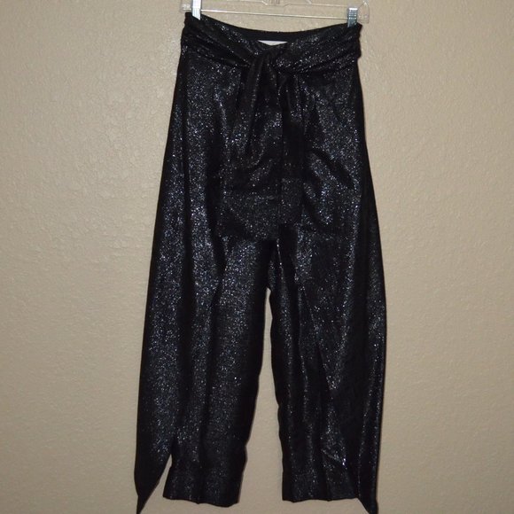 NWOT Sz 4 Hellessy Black Metallic Avedon Tie Waist Drape Panel Pants - Picture 1 of 11